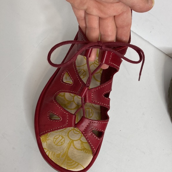 Fly London Sandals Womens 38 Red Leather Lace Up Platform Shoes Comfy - Picture 9 of 14